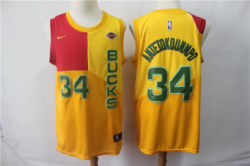 Bucks 34 Giannis Antetokounmpo Yellow 2018-19 City Edition Men Jersey