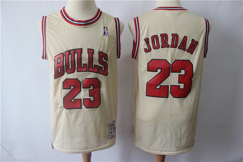Bulls 23 Michael Jordan Cream Hardwood Classics Men Jersey