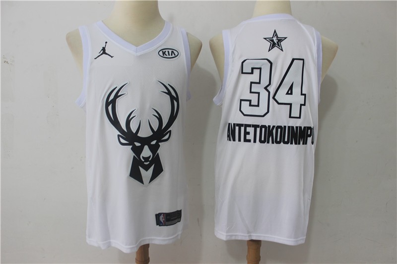 Bucks 34 Giannis Antetokounmpo White 2018 All-Star Game Swingman Men Jersey