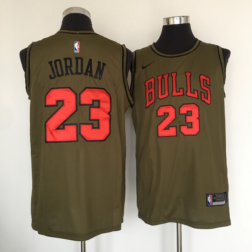 Bulls 23 Michael Jordan Olive Swingman Men Jersey