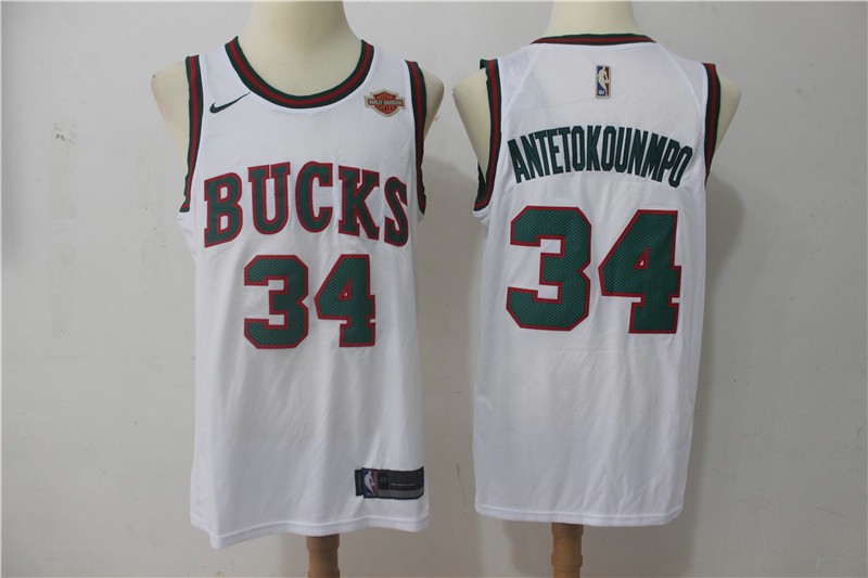 Bucks 34 Giannis Antetokounmpo White Throwback Swingman Men Jersey