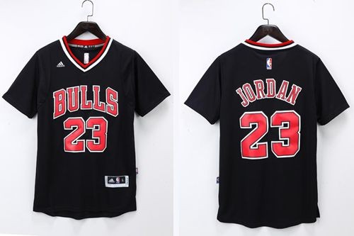 Bulls 23 Michael Jordan Black Short Sleeve Men Jersey