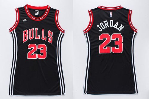 Bulls 23 Michael Jordan Black Print Dress Women Jersey