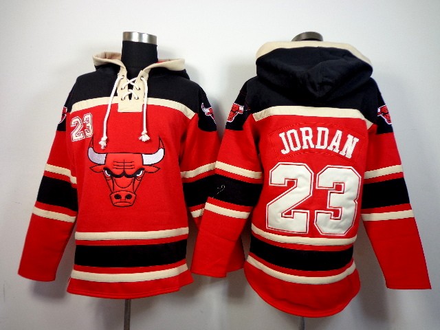 Bulls 23 Michael Jordan Red Sawyer Hooded Sweatshirt Men Jersey