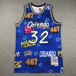 Magic 32 Shaquille O'Neal Blue Throwback Men Jersey