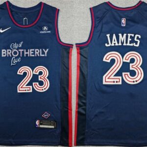Philadelphia 76ers 23 LeBron James Navy 2023-24 City Edition Men Jersey With Patch