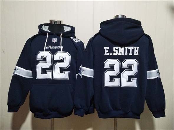 Nike Cowboys 22 Emmitt Smith Navy Ageless Must-Have Lace-Up Pullover Hoodie