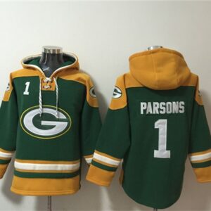 Packers 1 Micah Parsons Green Lace-Up Pullover Hoodie
