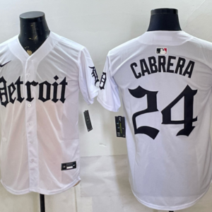 Detroit Tigers 24 Cabrera White Gothic Men Jersey