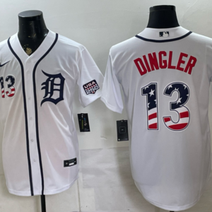 Detroit Tigers 13 Dingler White USA 250 Fourth of July Men Jersey