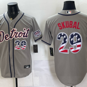 Detroit Tigers 29 Skubal Grey USA 250 Fourth of July Men Jersey