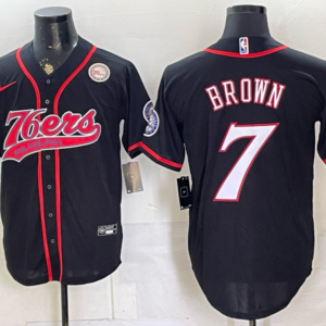 Philadelphia 76ers 7 Jaylen Brown Black Baseball Vapor Limited Men Jersey