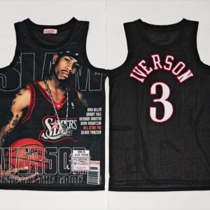 76ers 3 Allen Iverson Black Hardwood Classics Men Jersey