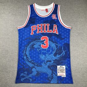 76ers 3 Allen Iverson Blue Hardwood Classics Men Jersey