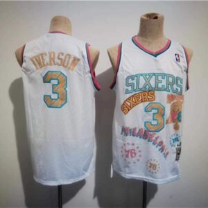 76ers 3 Allen Iverson White Throwback Men Jersey