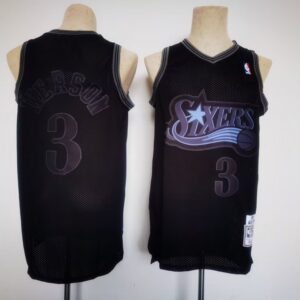 76ers 3 Allen Iverson Black Hardwood Classics Men Jersey