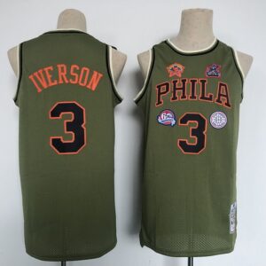 76ers 3 Allen Iverson Olive Mesh Hardwood Classics Men Jersey