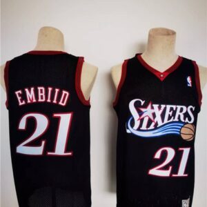 76ers 21 Joel Embiid Mitchell & Ness Black Classics Basketball Men Jersey