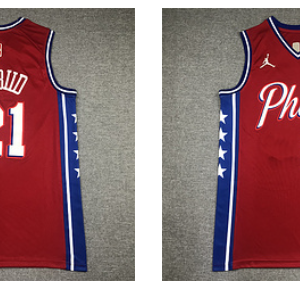 76ers 21 Joel Embiid Red Jordan 75th Anniversary Men Jersey