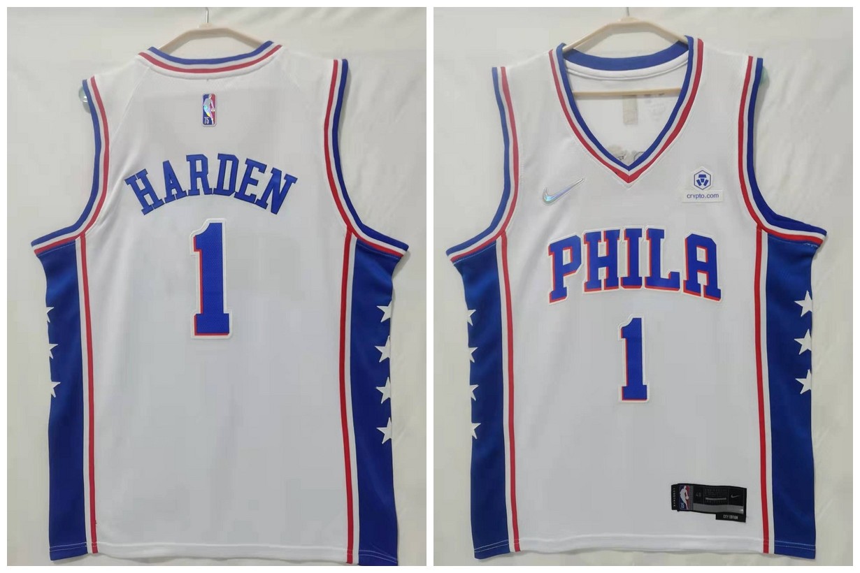 76ers 1 James Harden White Association Edition Men Jersey