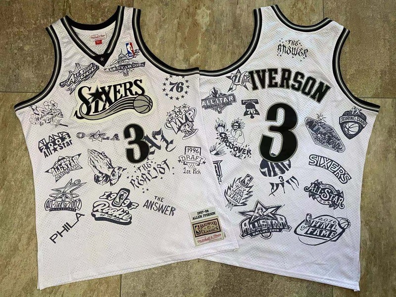 76ers 3 Allen Iverson Throwback White Men Jersey