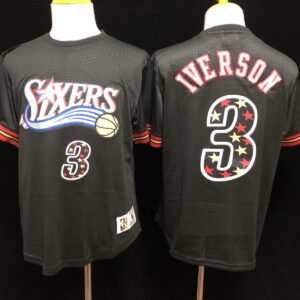76ers 3 Allen Iverson Black Short Sleeve Men Jersey
