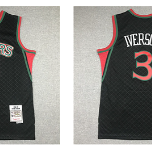 76ers 3 Allen Iverson Black Throwback Men Jersey