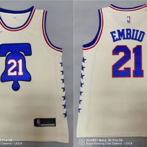 76ers 21 Joel Embiid Cream Earned Men Jersey