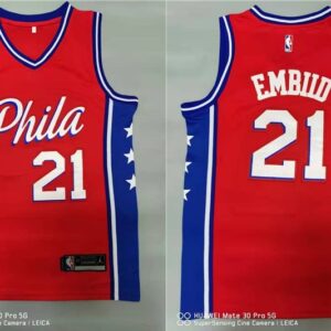 76ers 21 Joel Embiid Red Jordan Men Jersey