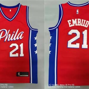 76ers 21 Joel Embiid Red Men Jersey