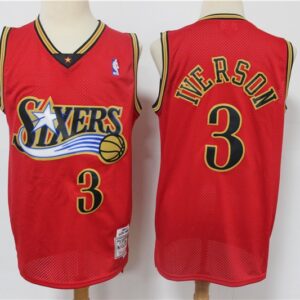 76ers 3 Allen Iverson Red Classica Men Jersey