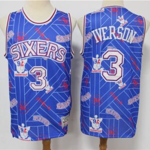 76ers 3 Allen Iverson Blue Tear Up Pack Hardwood Classics Men Jersey