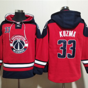 Wizards 33 Kyle Kuzma Red Navy Lace-Up Pullover Hoodie