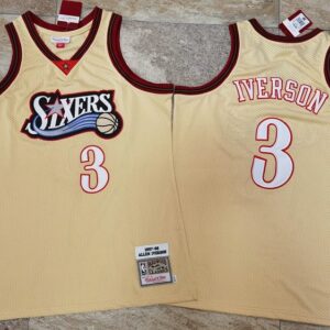 76ers 3 Allen Iverson Gold 1997-98 Hardwood Classics Men Jersey