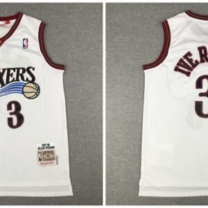 76ers 3 Allen Iverson White 1997-98 Hardwood Classics Mesh Men Jersey