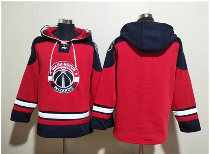 Wizards Blank Red Navy Lace-Up Pullover Hoodie