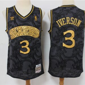76ers 3 Allen Iverson Black Hardwood Classics Men Jersey