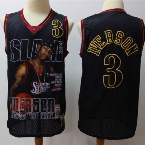 76ers 3 Allen Iverson Black Hardwood Classics Men Jersey