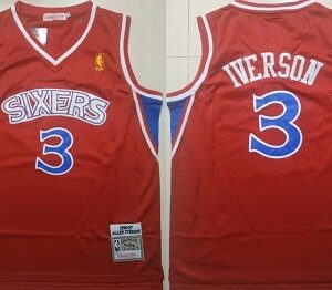 76ers 3 Allen Iverson Red 1996-97 Hardwood Classics Men Jersey