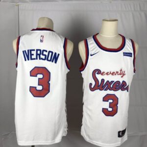 76ers 3 Allen Iverson White Throwback Number Men Jersey