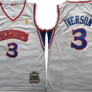 76ers 3 Allen Iverson White 1996-97 Hardwood Classics Mesh Men Jersey