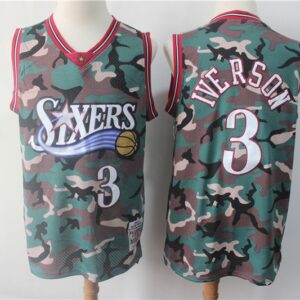 76ers 3 Allen Iverson Camo Hardwood Classics Men Jersey
