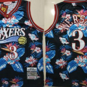 76ers 3 Allen Iverson Black 1997-98 Hardwood Classics Floral Fashion Men Jersey