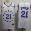 76ers 21 Joel Embiid White Earned Edition Men Jersey