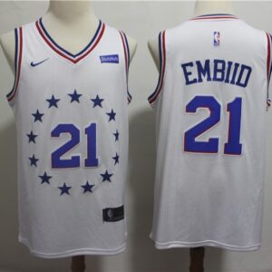76ers 21 Joel Embiid White Earned Edition Men Jersey