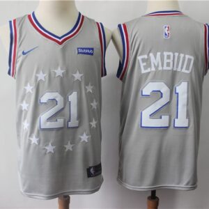 76ers 21 Joel Embiid Gray 2018-19 City Edition Men Jersey