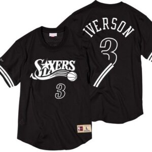 76ers 3 Allen Iverson Black Short Sleeve Mitchell & Ness Men Jersey
