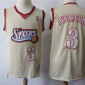 76ers 3 Allen Iverson Cream Hardwood Classics Men Jersey