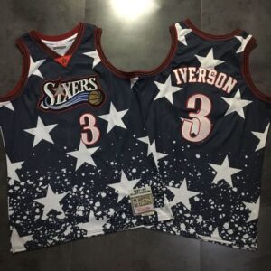 76ers 3 Allen Iverson Black Independence Day Stitched Basketball Men Jersey