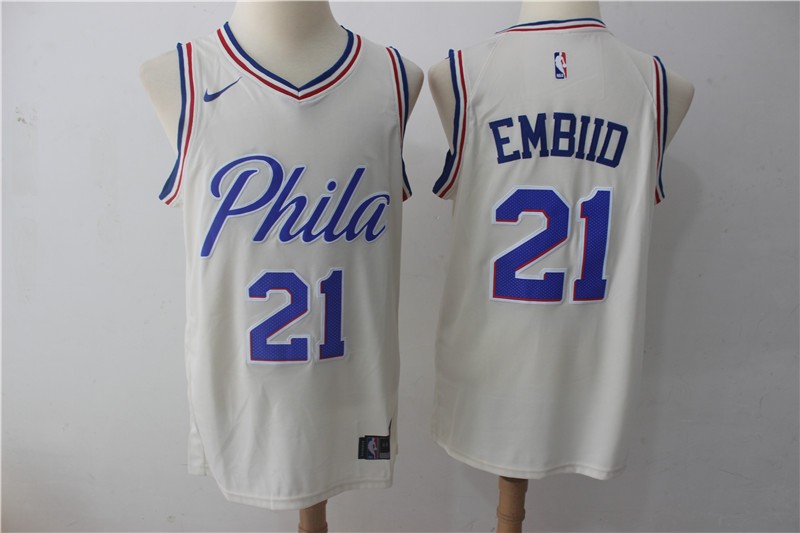 76ers 21 Joel Embiid Cream City Edition Swingman Men Jersey